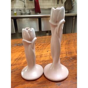Vintage Van Briggle Arts Crafts Art Nouveau Lavender Tulips Iris Candlesticks